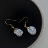 Women's French Retro 925 Silver Petalshaped Baroque Freshwater Pearl Earrings