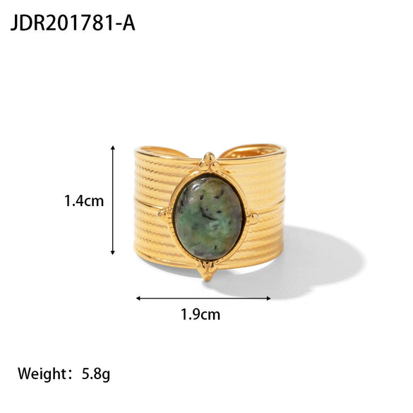 Women's French Retro Titanium Steel Natural Stone Tiger Beads Wide Opening Ring Inlaid Zircon Geometric Jewelry