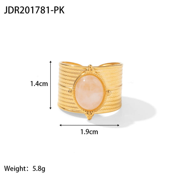 Women's French Retro Titanium Steel Natural Stone Tiger Beads Wide Opening Ring Inlaid Zircon Geometric Jewelry