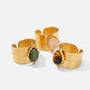 Women's French Retro Titanium Steel Natural Stone Tiger Beads Wide Opening Ring Inlaid Zircon Geometric Jewelry