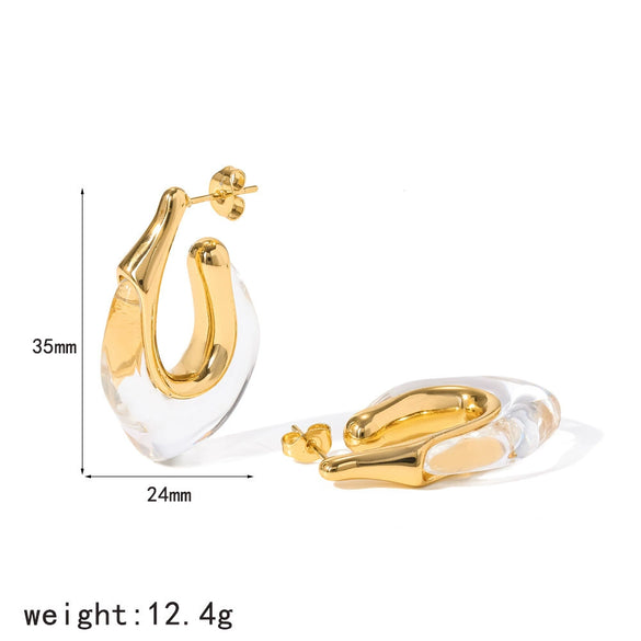 Women's French Retro U Shaped Resin Earrings With Stainless Steel Posts And Vacuum Gold Plated Finish Geometric Niche Design