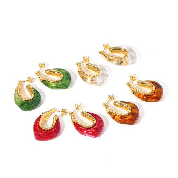Women's French Retro U Shaped Resin Earrings With Stainless Steel Posts And Vacuum Gold Plated Finish Geometric Niche Design