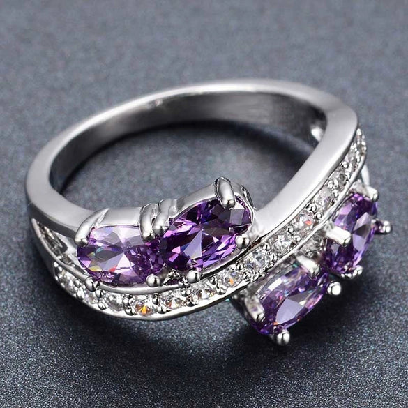 Women's French Romantic Purple Zircon Geometric Copper Ring Accessories