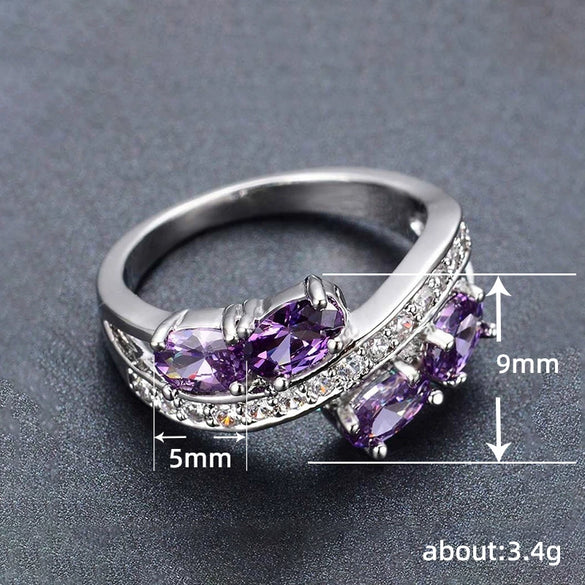 Women's French Romantic Purple Zircon Geometric Copper Ring Accessories