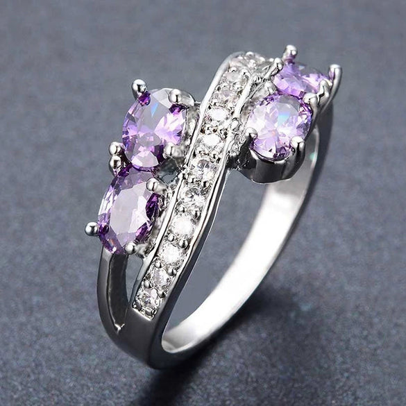 Women's French Romantic Purple Zircon Geometric Copper Ring Accessories