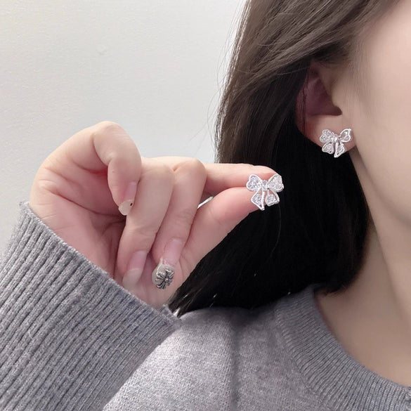 Women's Fresh Bow Zirconia Copper Earrings