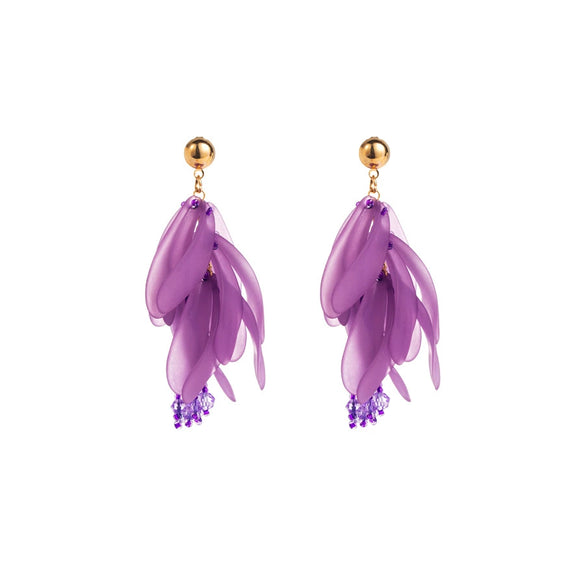Women's Fresh Resin Petals Long Tassel Earrings With Flower Pattern And Electroplating