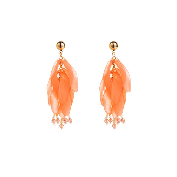 Women's Fresh Resin Petals Long Tassel Earrings With Flower Pattern And Electroplating