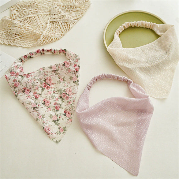 Women's Fresh Silver Silk Fabric Geometric Headscarf Headwear With Elastic Band