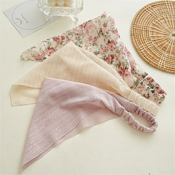 Women's Fresh Silver Silk Fabric Geometric Headscarf Headwear With Elastic Band