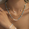Women's Freshwater Cultured Pearl And Stainless Steel Geometric Pattern Fine Clavicle Chain With Electroplating