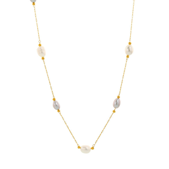 Women's Freshwater Cultured Pearl And Stainless Steel Geometric Pattern Fine Clavicle Chain With Electroplating