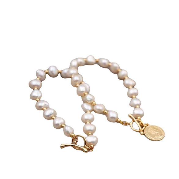 Women's Freshwater Pearl Alien Shape Copper Bracelet Jewelry Niche Design Light Luxury Trendy Elegant Simple