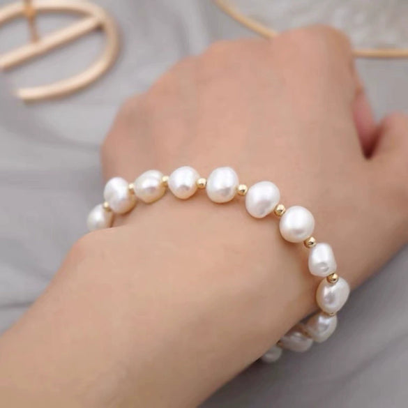 Women's Freshwater Pearl Alien Shape Copper Bracelet Jewelry Niche Design Light Luxury Trendy Elegant Simple