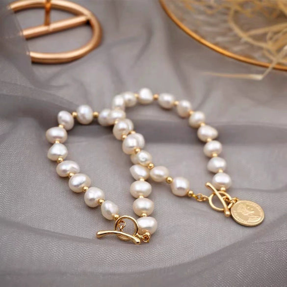 Women's Freshwater Pearl Alien Shape Copper Bracelet Jewelry Niche Design Light Luxury Trendy Elegant Simple