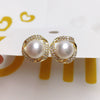 Women's Freshwater Pearl And Alloy Inlaid Artificial Gemstonessemiprecious Stones Oblate Earrings