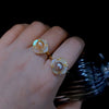 Women's Freshwater Pearl And Copper Ring With White Butterfly Shell Inlay Trendy Light Luxury Design