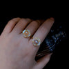 Women's Freshwater Pearl And Copper Ring With White Butterfly Shell Inlay Trendy Light Luxury Design