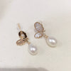 Women's Freshwater Pearl And Natural Shell Sea Motherofpearl Butterfly Earrings Rice And Droplet Shape
