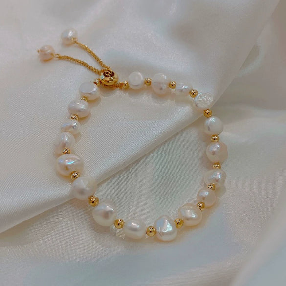 Women's Freshwater Pearl Baroque Style Copper Bracelet Jewelry