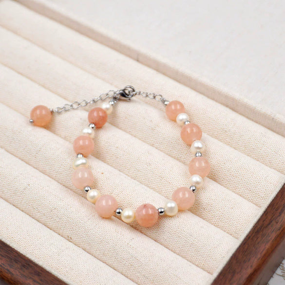 Women's Freshwater Pearl Bracelet With Heart And Geometric Design Manual Crafted