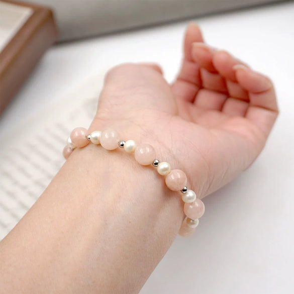 Women's Freshwater Pearl Bracelet With Heart And Geometric Design Manual Crafted