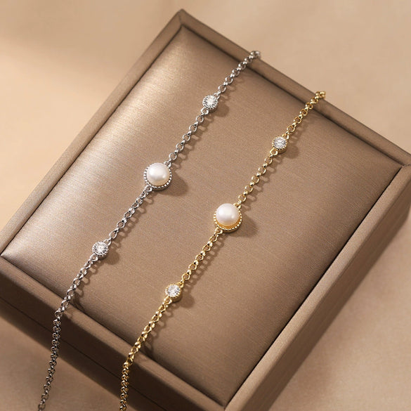Women's Freshwater Pearl Bubble Sterling Silver Goldplated Electroplated Bracelet Cool Normcore Minimalist Style