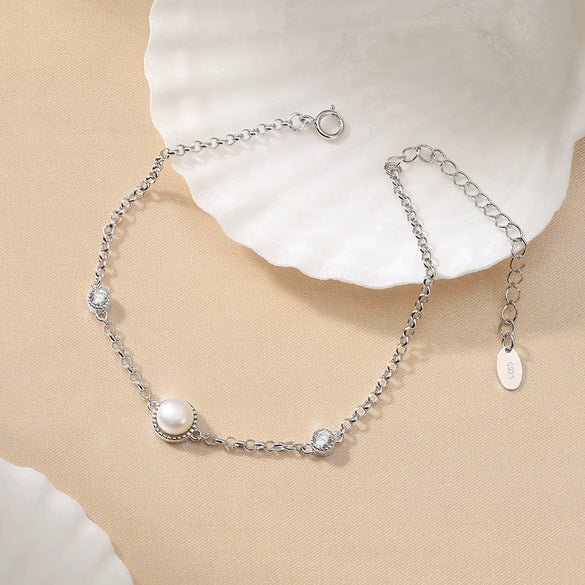 Women's Freshwater Pearl Bubble Sterling Silver Goldplated Electroplated Bracelet Cool Normcore Minimalist Style