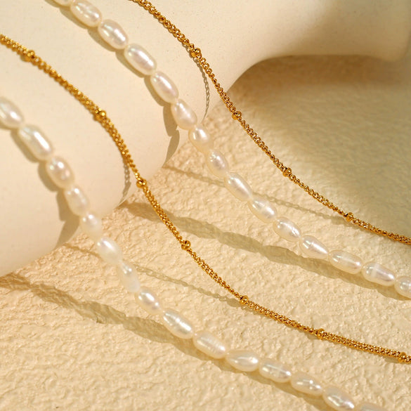 Women's Freshwater Pearl Double Layer Necklace 316L Stainless Steel Electroplated Fashion Style