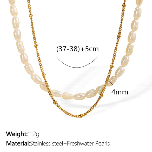 Women's Freshwater Pearl Double Layer Necklace 316L Stainless Steel Electroplated Fashion Style