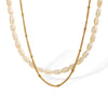 Women's Freshwater Pearl Double Layer Necklace 316L Stainless Steel Electroplated Fashion Style
