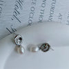 Women's Freshwater Pearl Drop Shape Earrings Silver Needle Metal Style