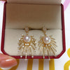 Women's Freshwater Pearl Earrings K Gold Craft S925 Silver Needle Alloy Inlaid Gemstones Round Shape