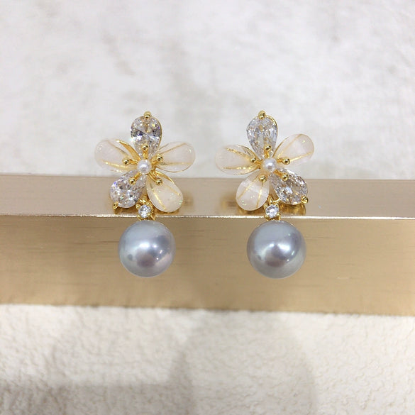 Women's Freshwater Pearl Earrings S925 Sterling Silver Oblate Natural Pearl Ear Pin