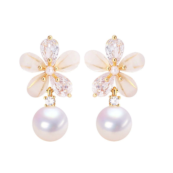 Women's Freshwater Pearl Earrings S925 Sterling Silver Oblate Natural Pearl Ear Pin