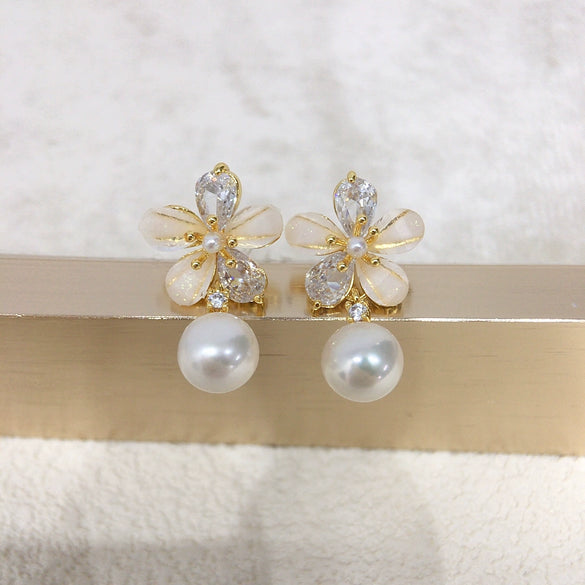 Women's Freshwater Pearl Earrings S925 Sterling Silver Oblate Natural Pearl Ear Pin