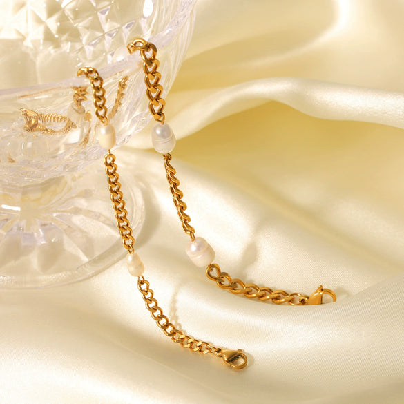 Women's Freshwater Pearl Geometric Stainless Steel 18K Goldplated Bracelet