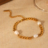 Women's Freshwater Pearl Geometric Stainless Steel 18K Goldplated Bracelet