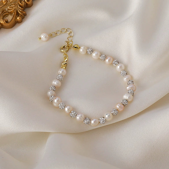 Women's Freshwater Pearl Geometric Stitching Beaded Ball Bracelet