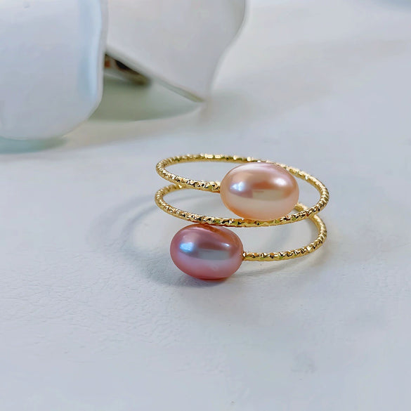 Women's Freshwater Pearl Goldfilled Copper Alloy Ring In Rice And Droplet Shapes