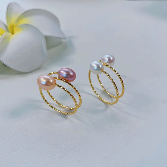 Women's Freshwater Pearl Goldfilled Copper Alloy Ring In Rice And Droplet Shapes