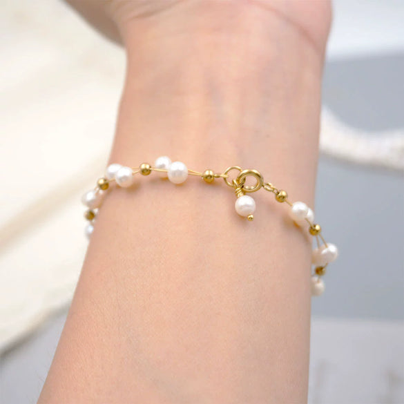 Women's Freshwater Pearl Handwoven Geometric Style Handmade Bracelet