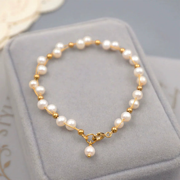 Women's Freshwater Pearl Handwoven Geometric Style Handmade Bracelet