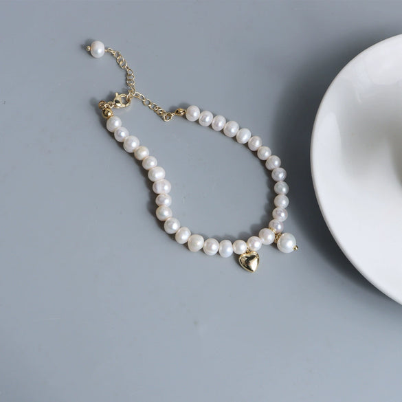 Women's Freshwater Pearl Heart Pattern Weaving Bracelet