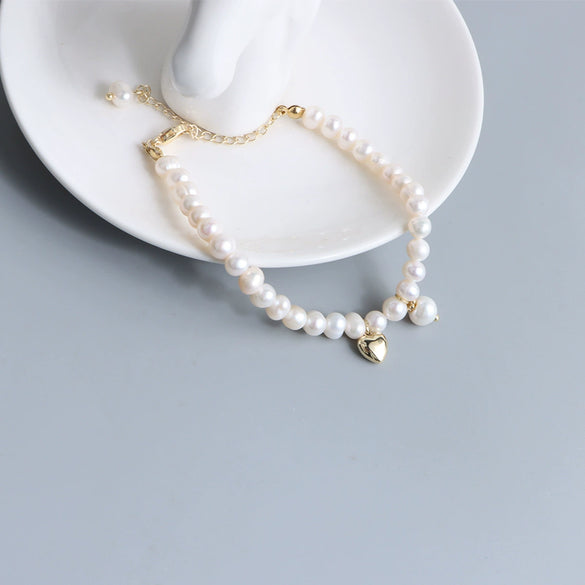 Women's Freshwater Pearl Heart Pattern Weaving Bracelet