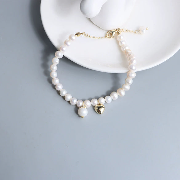 Women's Freshwater Pearl Heart Pattern Weaving Bracelet