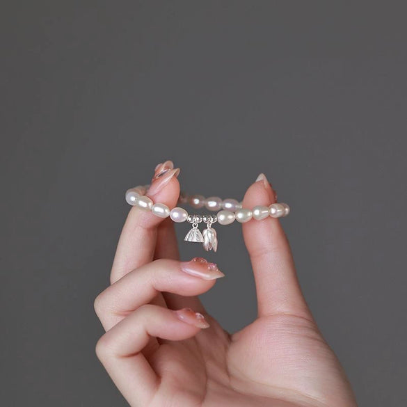 Women's Freshwater Pearl Lotus Beaded Bracelet With Thread Rope And Electroplating