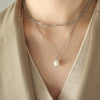 Women's Freshwater Pearl Pendant Multilayer Stacked Clavicle Necklace 316L Stainless Steel Geometric Electroplated