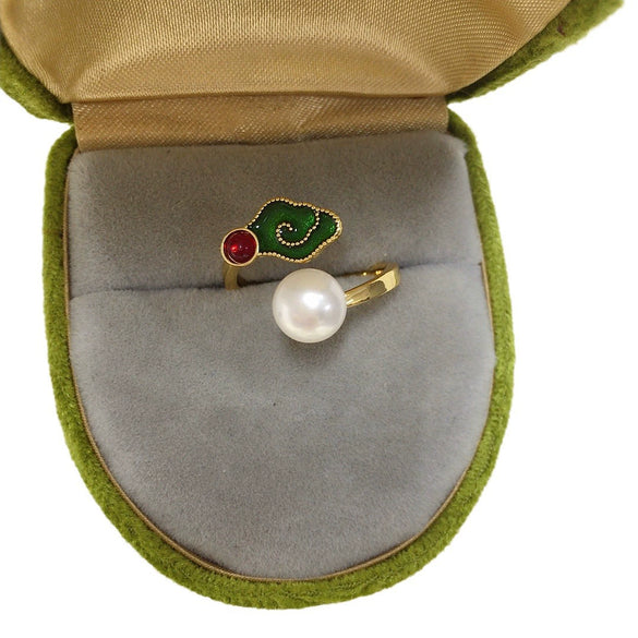 Women's Freshwater Pearl Ring Copper 18K Goldfilled Open Round Jewelry