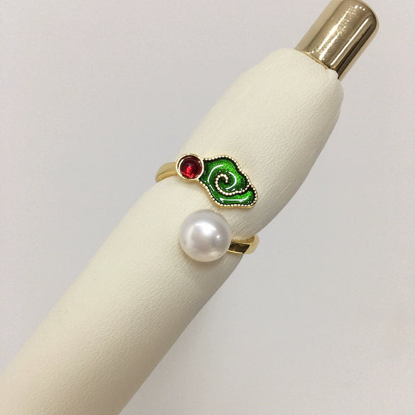 Women's Freshwater Pearl Ring Copper 18K Goldfilled Open Round Jewelry